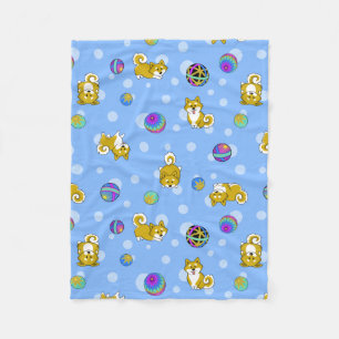 Adorable Shiba Inu and Temari Balls Fleece Blanket