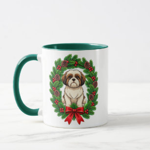 Adorable Shih Tzu Christmas Wreath Mug