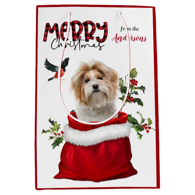 Adorable Shih Tzu Dog Christmas Medium Gift Bag (Front)