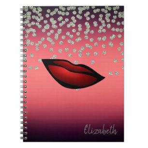 Adorable Shiny Foil Confetty, Diamond, Red Lips Notebook
