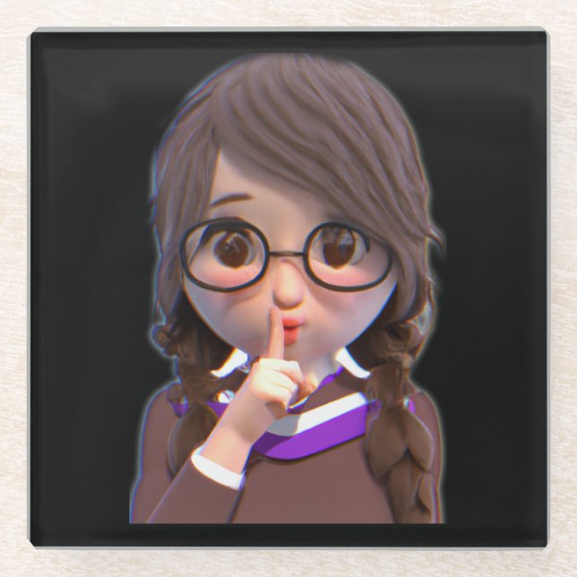 Adorable Shush Coaster: Perfect for Librarians Glass Coaster (Front)