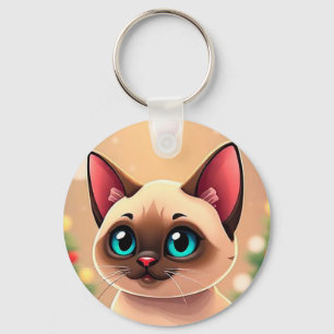 Adorable Siamese Cat with Christmas Decorations Keychain