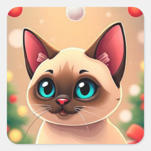 Adorable Siamese Cat with Christmas Decorations Square Sticker