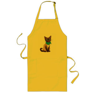 Adorable Siamese Cat With Turquoise Bandana Long Apron