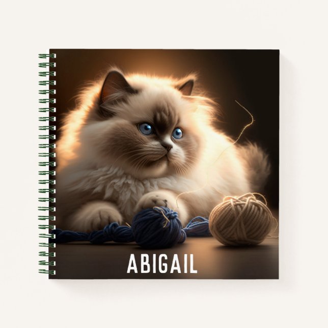 Adorable Siamese Cat with Yarn Balls Notebook (Front)