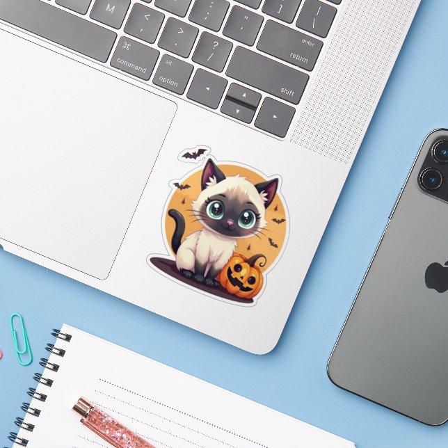 Adorable Siamese Kitten – Halloween Pastel (Laptop w/ iPhone)