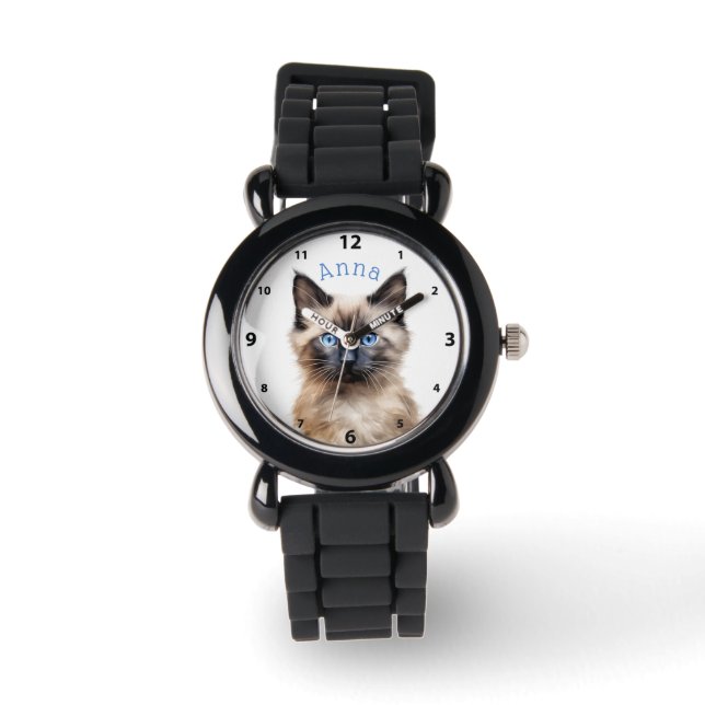 Adorable Siamese Kitten Personalized Watch (Front)