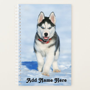 Adorable Siberian Husky Puppy in the snow Planner
