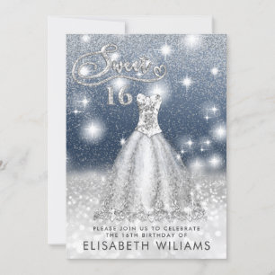 Adorable silver dress charming  glittery ombre invitation