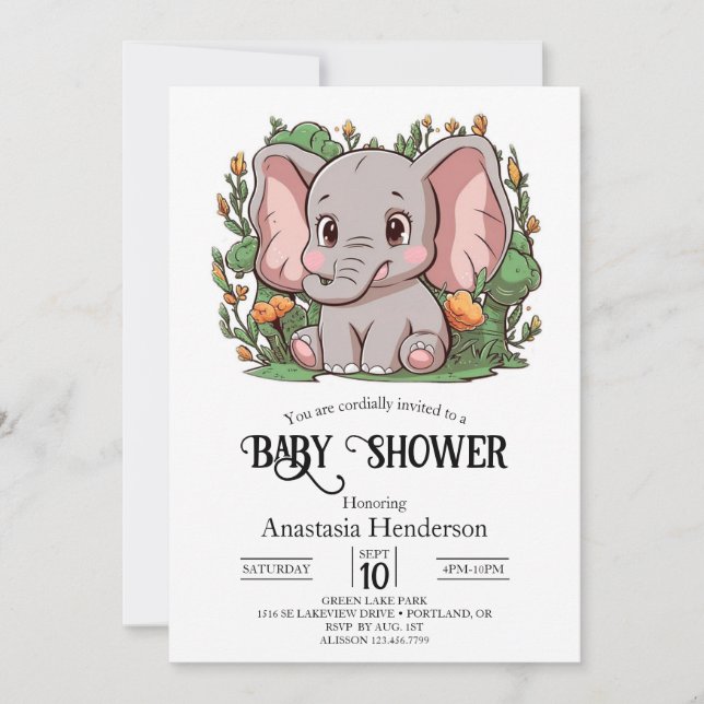 Adorable Simple Elephant Digital Baby Shower Invitation (Front)