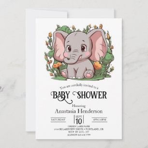 Adorable Simple Elephant Digital Baby Shower Invitation