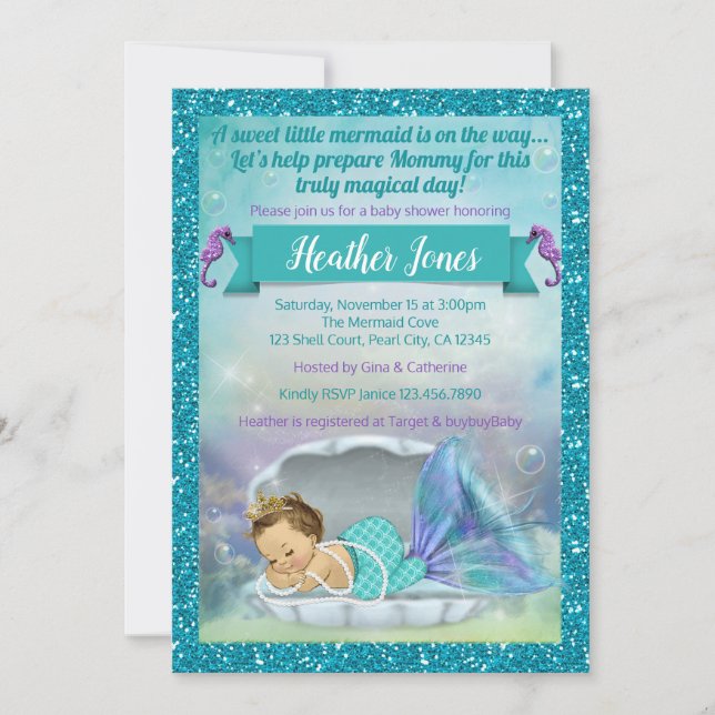 Adorable Sirène Baby Shower Invitations 130 Lumièr (Devant)