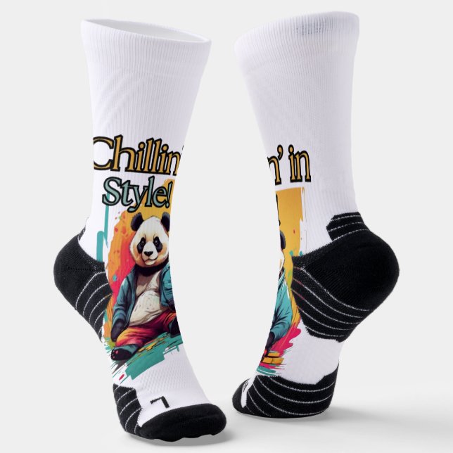 Adorable Sitting Panda | Vibrant Art Print Socks (Angled)