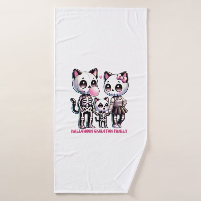 Adorable Skeleton Cat Family with Bubble gum Fun H Bath Towel (Bath Towel)