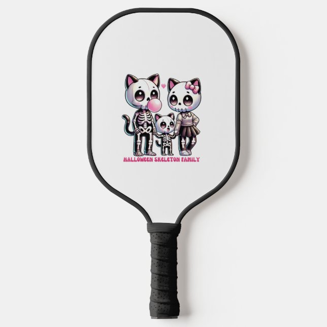 Adorable Skeleton Cat Family with Bubble gum Fun H Pickleball Paddle (Front)