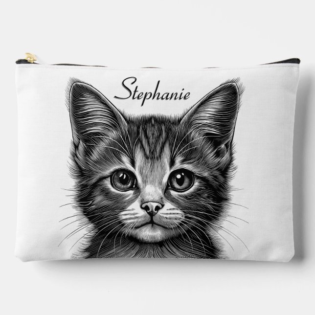 Adorable Sketch of Young Cat Add Name Accessory Pouch (Front)