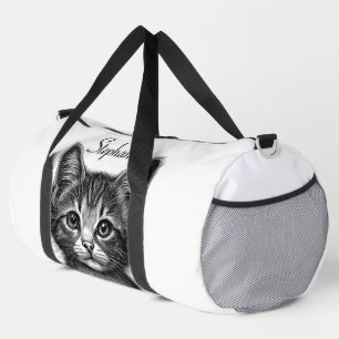 Adorable Sketch of Young Cat Add Name Duffle Bag