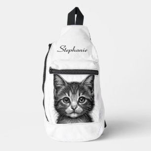 Adorable Sketch of Young Cat Custom Calligraphy Sling Bag