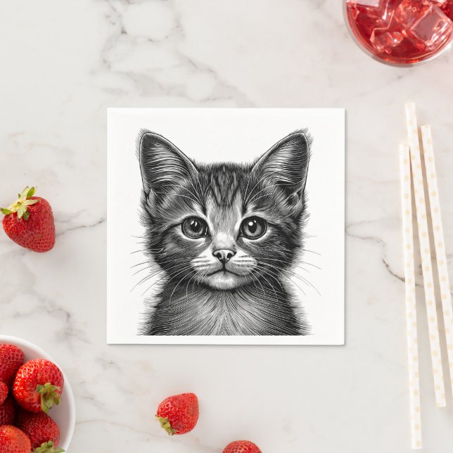 Adorable Sketch of Young Cat   Napkin (Insitu)