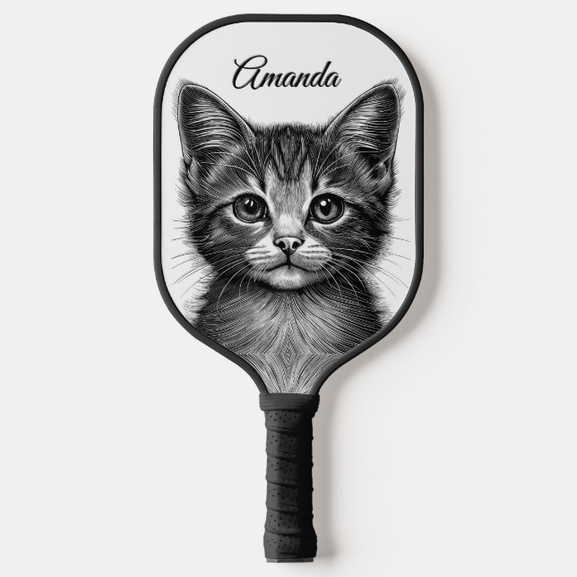 Adorable Sketch of Young Cat Personal  Pickleball Paddle (Front)