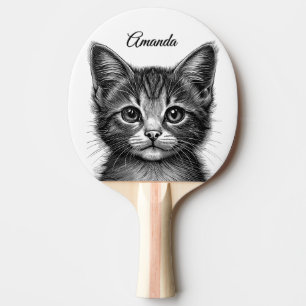Adorable Sketch of Young Cat Personal Ping Pong Paddle