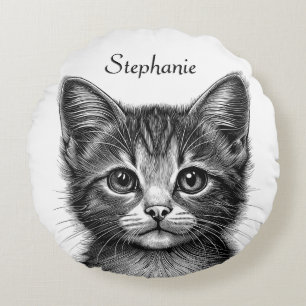 Adorable Sketch of Young Cat Personal Round Pillow