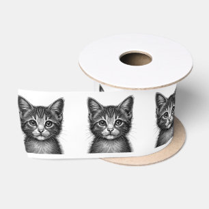 Adorable Sketch of Young Cat Satin Ribbon