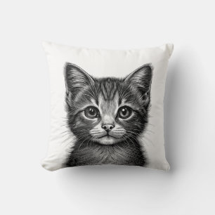 Adorable Sketch of Young Cat Throw Pillow