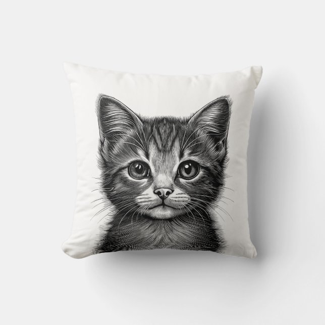 Adorable Sketch of Young Cat   Throw Pillow (Front)
