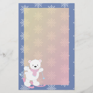 Adorable Skiing Polar Bear Stationery