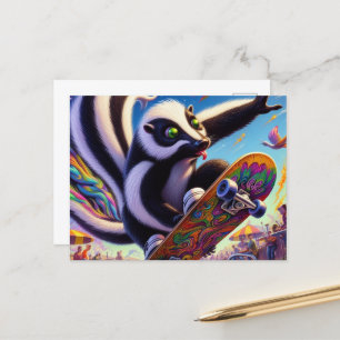 Adorable Skunk Skateboarding Postcard
