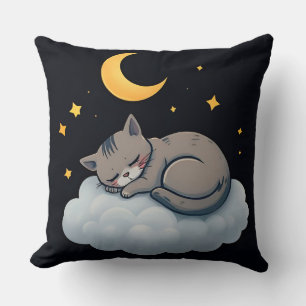 Adorable Sleeping Cat on a Cloud Throw Pillow