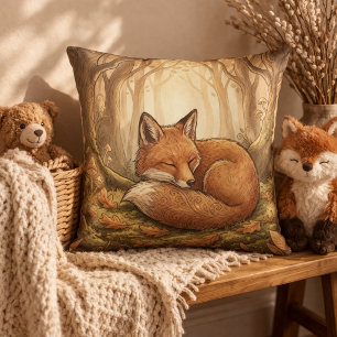 Adorable Sleeping Fox Forest Animals  Throw Pillow