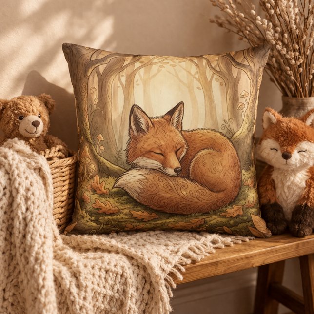 Adorable Sleeping Fox Forest Animals  Throw Pillow (Creator Uploaded)