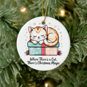 Adorable Sleeping Kitten Christmas Holiday Keepsak Ceramic Ornament