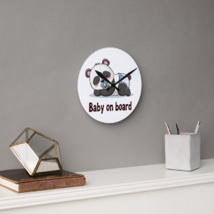 Adorable Sleeping Panda "Baby on Board" Car Decal Round Clock