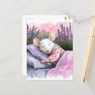 Adorable Sleeping White Mouse Postcard