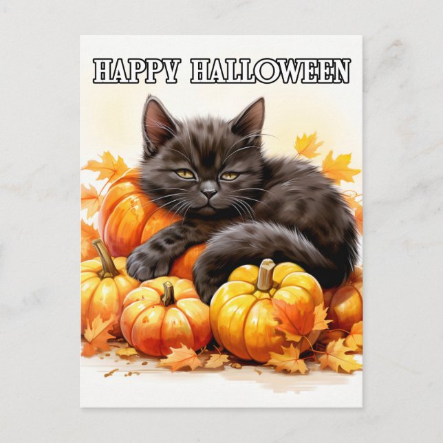 Adorable Sleepy Little Black Kitty Cat Postcard (Front)