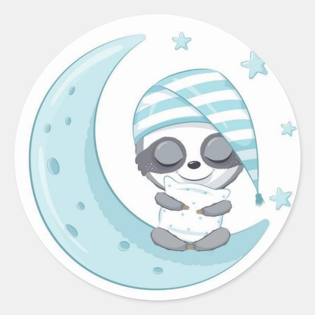 Adorable Sleepy Panda over The Moon  Classic Round Sticker (Front)