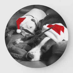 adorable sleepy pitbull christmas santa puppies large clock