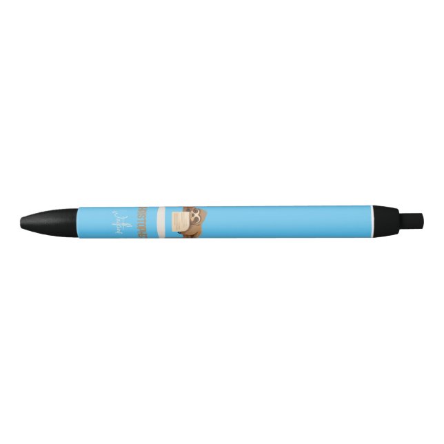 Adorable Sleepy Studying with Kids Name Sloth Black Ink Pen (Front)