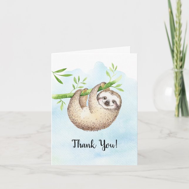 Adorable Sloth Animals Baby Shower Thank You Note (Front)