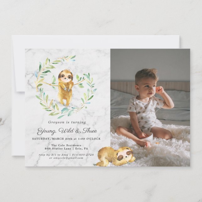 Adorable Sloth Anniversaire Fête Invitation (Devant)