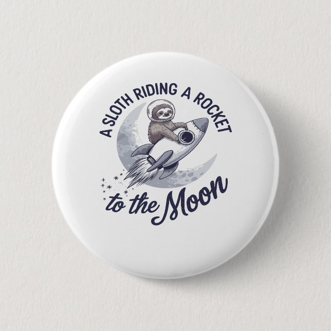 Adorable Sloth Astronaut Riding 2 Inch Round Button (Front)