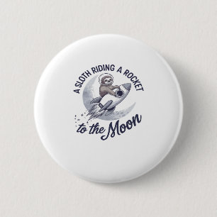Adorable Sloth Astronaut Riding 2 Inch Round Button