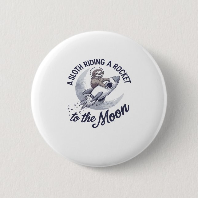 Adorable Sloth Astronaut Riding 2 Inch Round Button (Front)