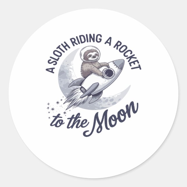 Adorable Sloth Astronaut Riding Classic Round Sticker (Front)