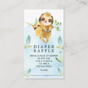Adorable Sloth Baby Shower Diaper Raffle Ticket Enclosure Card