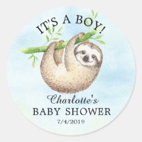 Adorable Sloth Baby Shower Favour Sticker