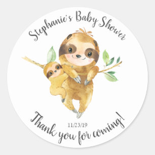 Adorable Sloth Baby Shower Favour Sticker